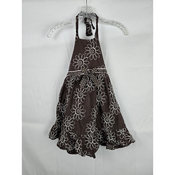 Rare, Too! Chocolate Brown Floral Embroidered Halter Sundress Girls 6 - Picture 1 of 5